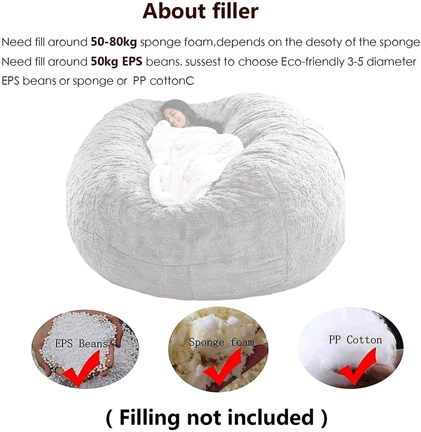Microsuede 7FT Foam Giant Bean Bag Memory Living Room Chair Lazy Sofa Soft Cover