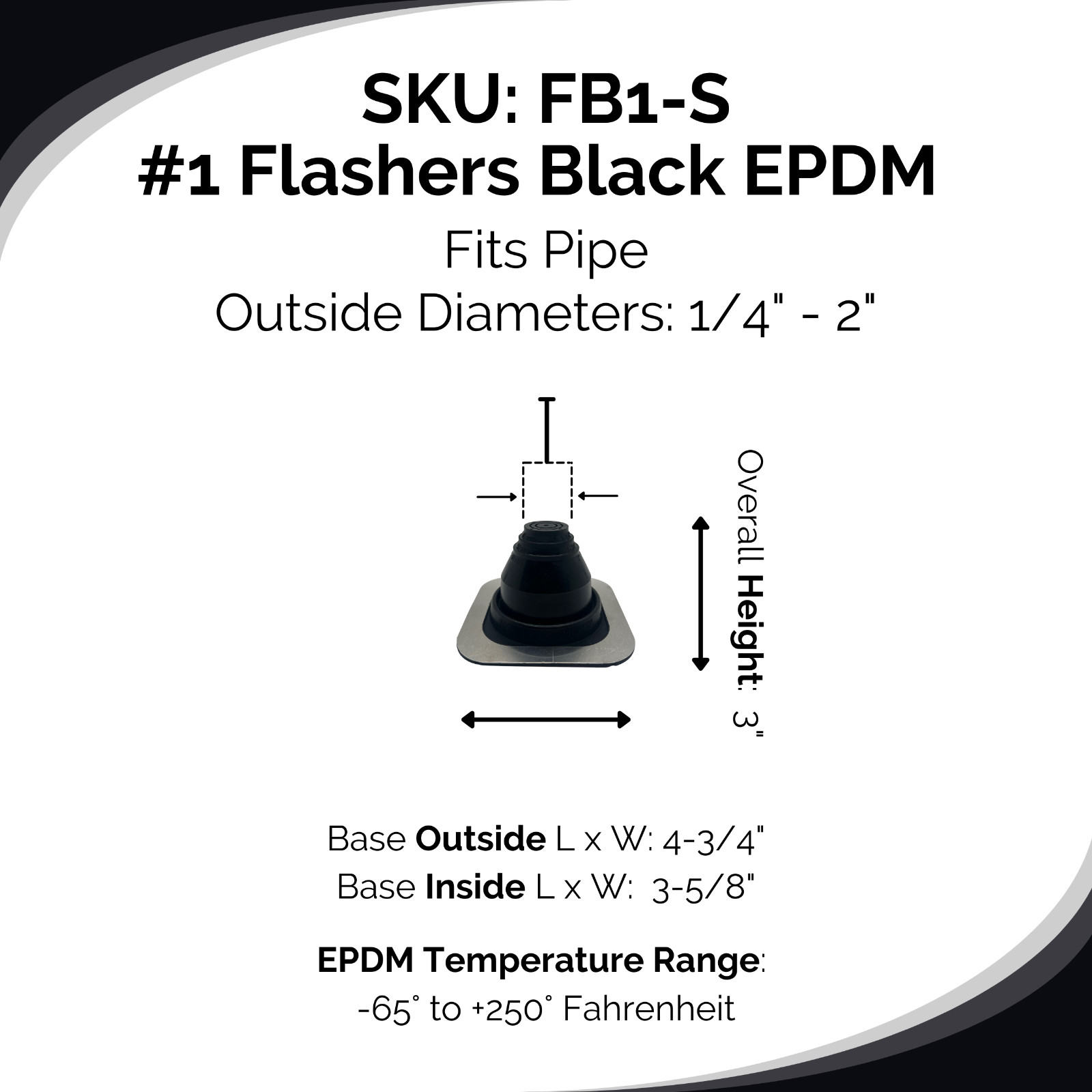 Flashers Black EPDM Square Metal Roof Pipe Flashing Boot (Size#1-9) Made in USA