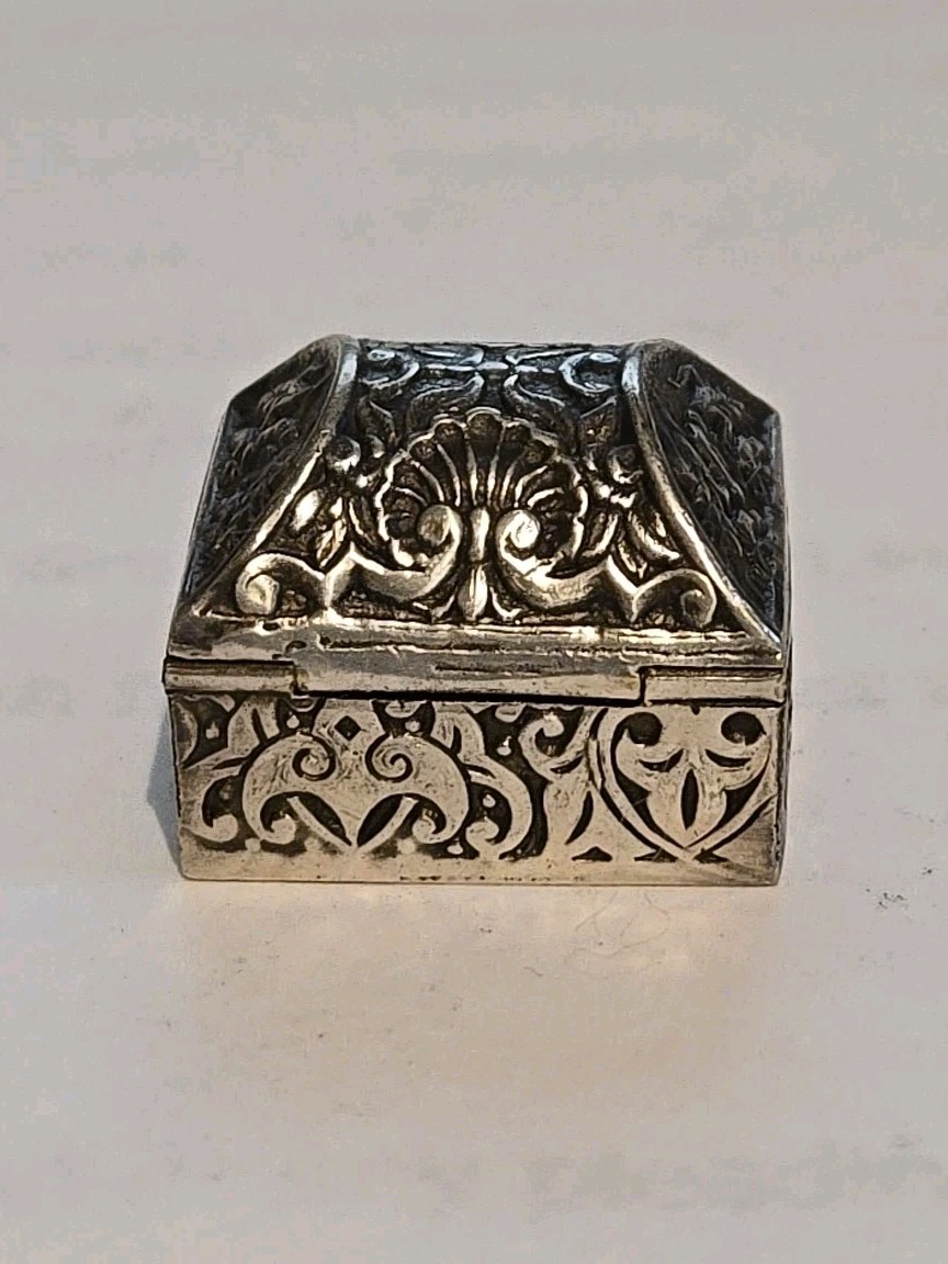 Antique Miniature Repoussé Domed Hinged Box Casket Sterling Silver
