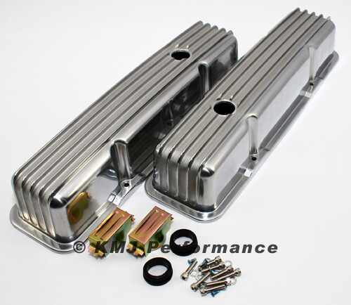 58-86 SBC Chevy 350 Retro Finned Polished Aluminum Tall Valve Covers 327 400