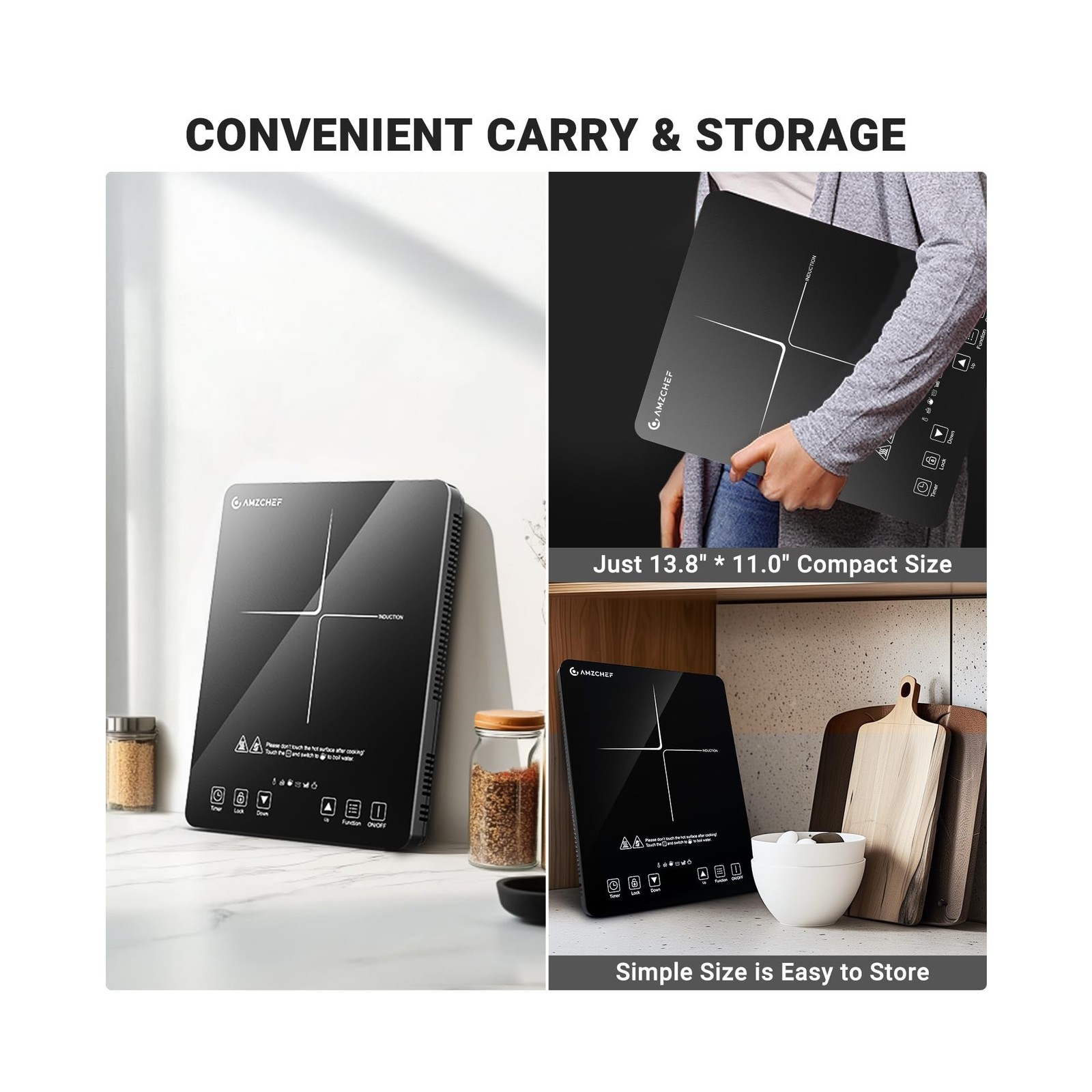 AMZCHEF Portable Induction Cooktop 20 Temperature & Power Levels, 1800W Induc...