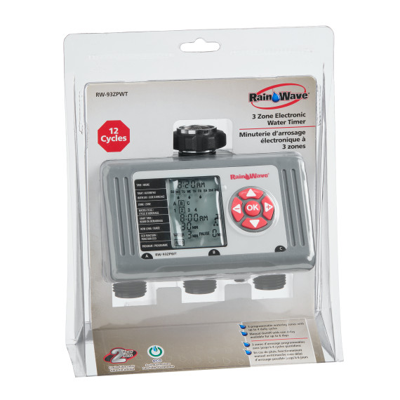 RainWave 3 Zone Electronic Water Timer 12 Cycles