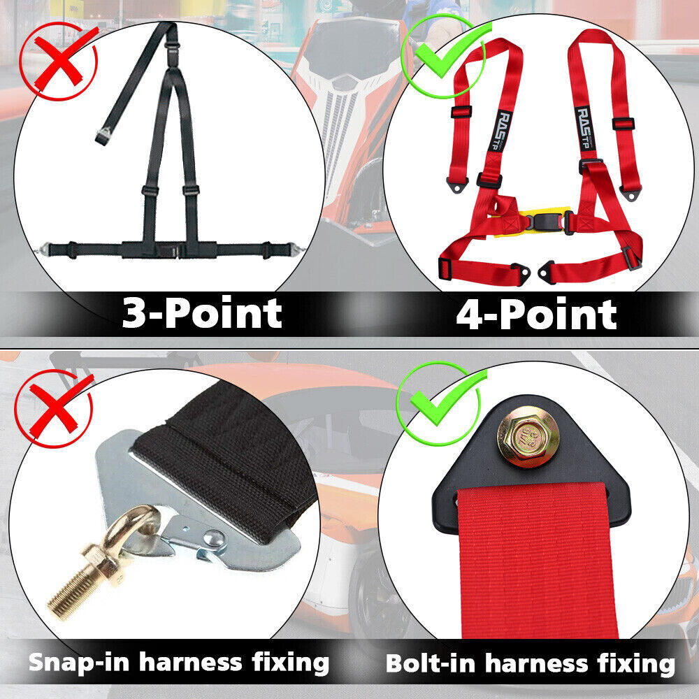 2PCS 4 Point 2" Safety Seat Belt Racing Harness Red Go-Kart CanAm X3 ATV UTV