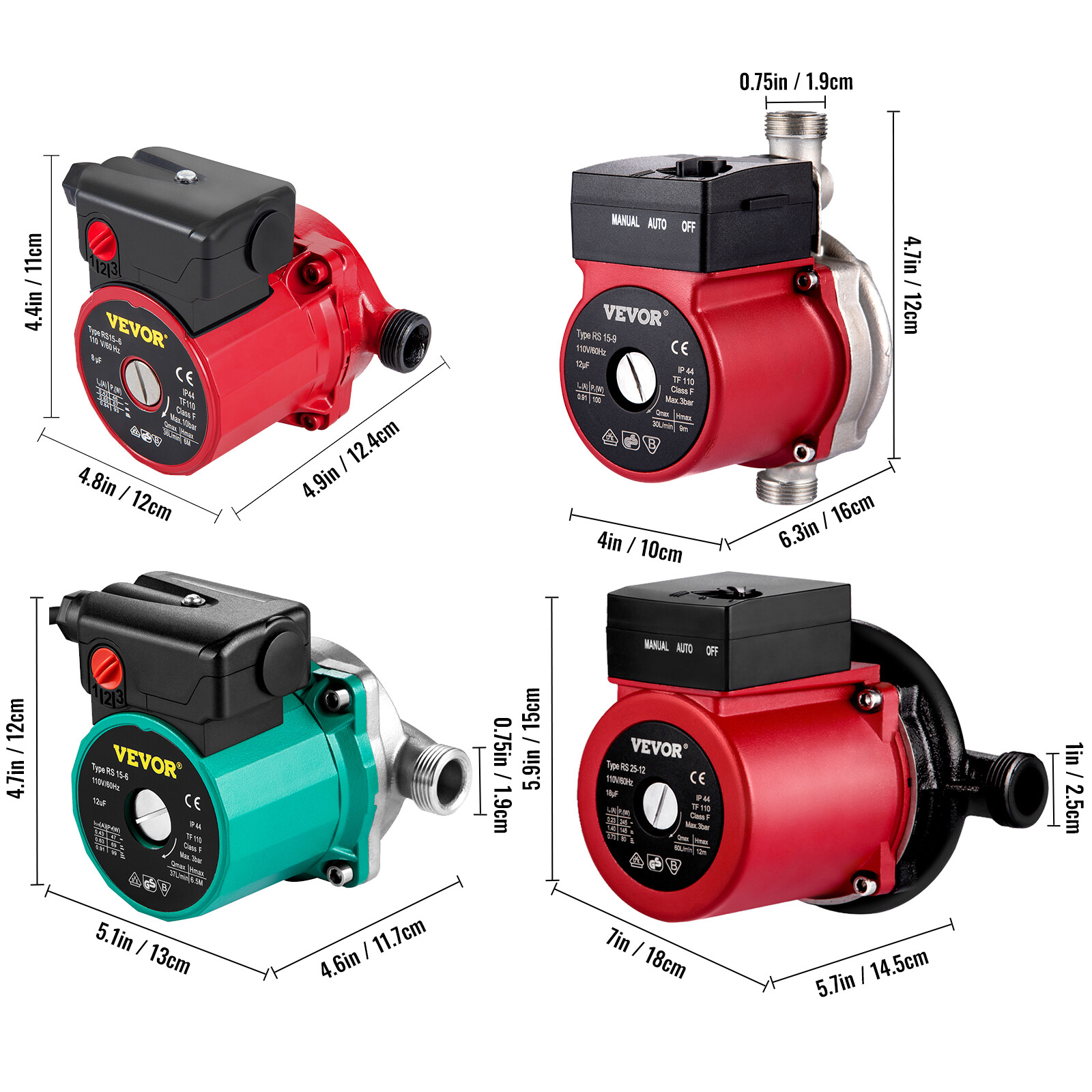 VEVOR Hot Water Circulation Pump Recirculating Pump 46-93/120/245W NPT 3/4" / 1"