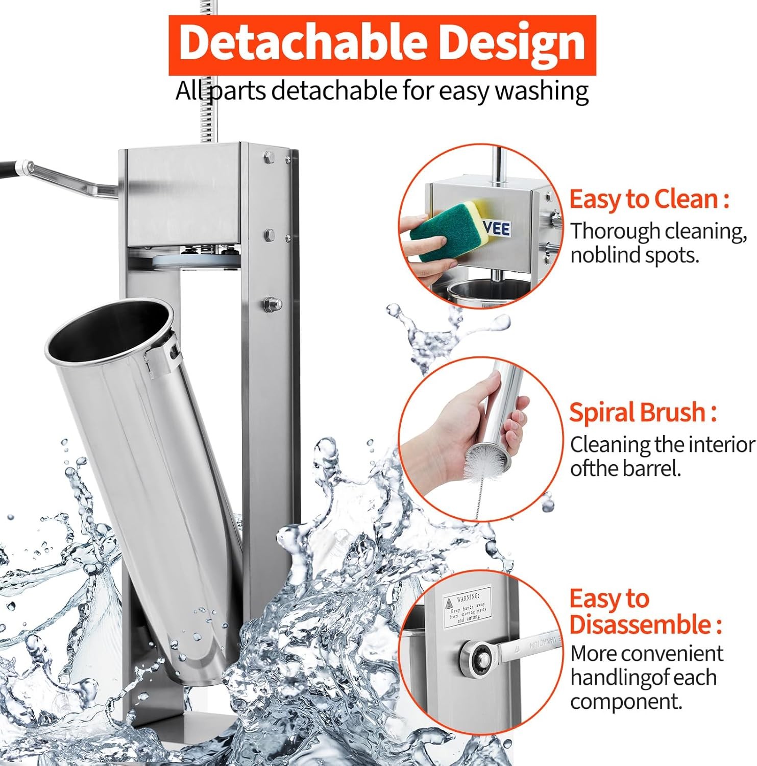 15LBS/ 7L Sausage Stuffer 304 Stainless Steel Manual Sausage Maker for Household