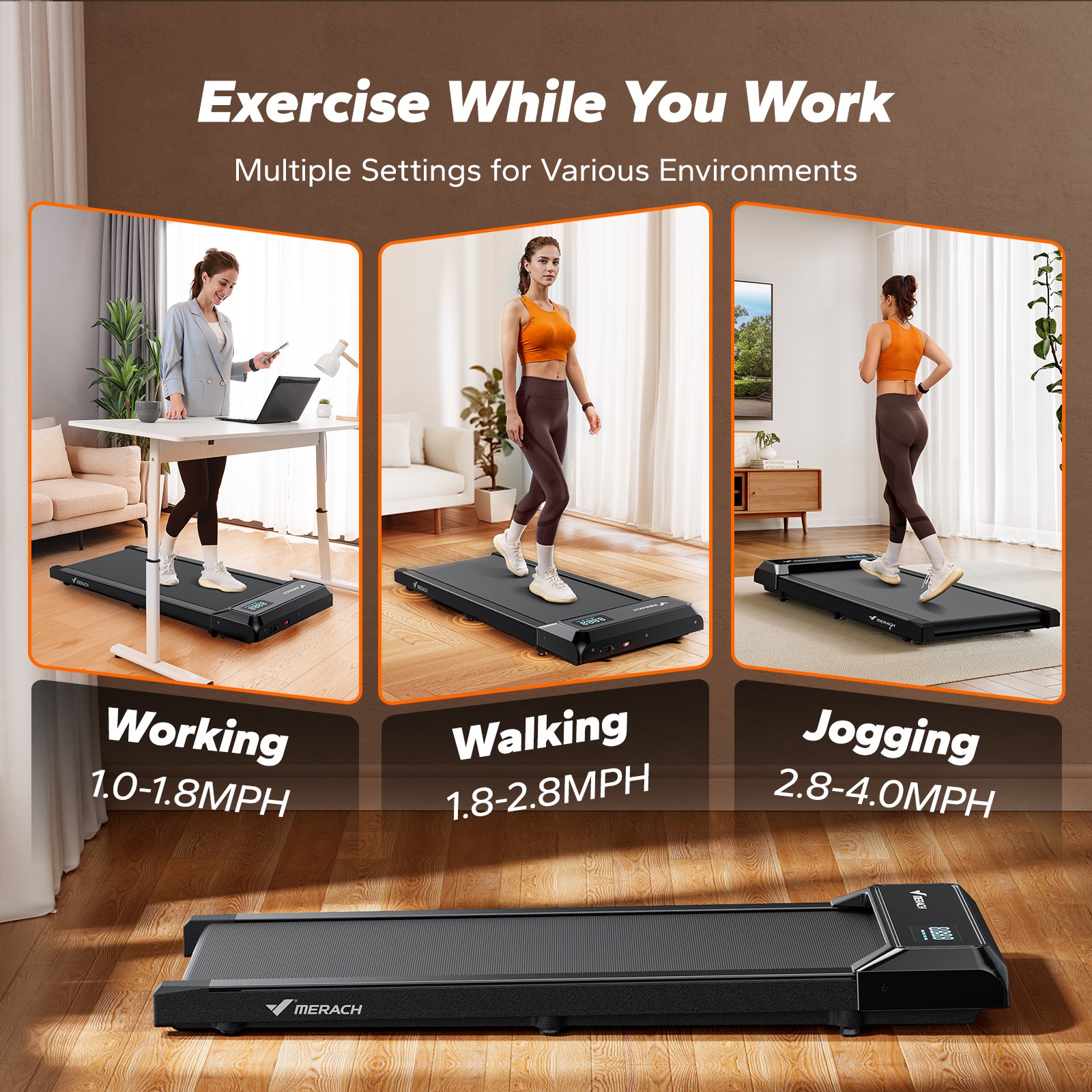 MERACH T21 Walking Pad Under Desk Mini Treadmills for Home with Remote Control