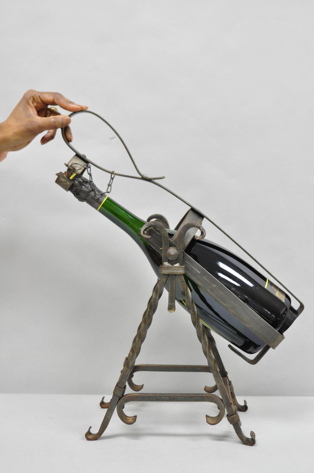 Antique German Arts & Crafts Wrought Iron Asbach Uralt 3 L Brandy Pourer Server