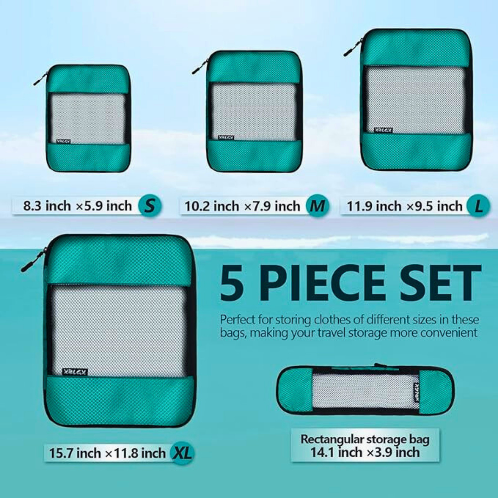 Compression Packing Cubes Set – 5 Lightweight Luggage Organizers bags for Travel