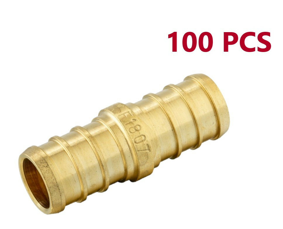 100 PCS EFIELD 1/2" Pex Straight Coupling Brass Crimp Fitting, Lead Free-NSF