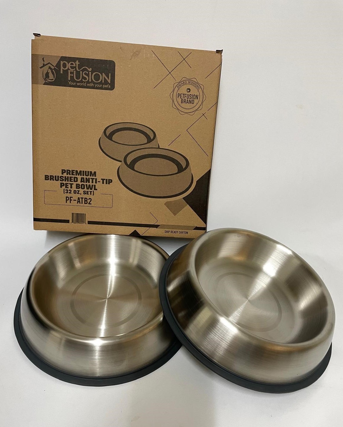 Set 2 dog bowls Pet Fusion Premium Brushed Anti-Tip stainless steal Bowl 32 oz