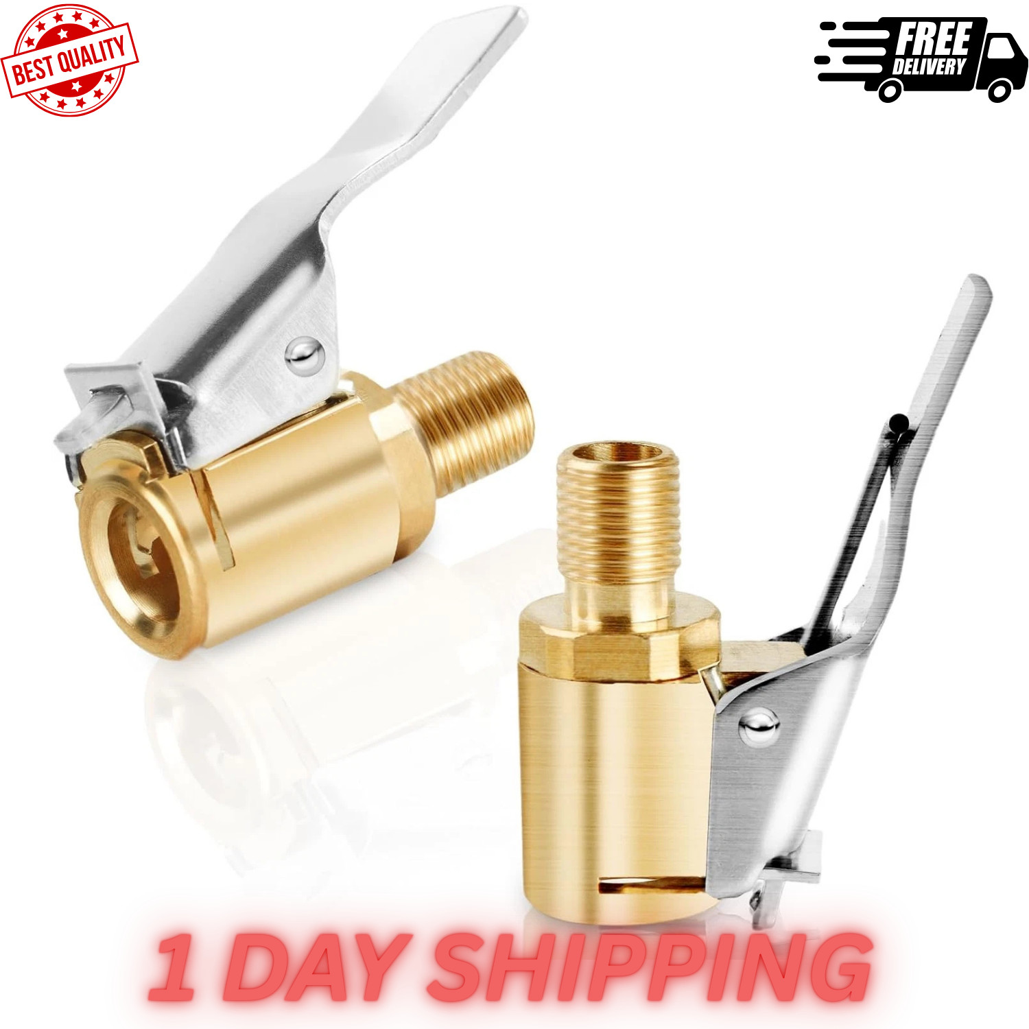 2-Pack Brass Tire Air Chuck, Locking Quick Connect Inflator Hose Adapter, No Lea