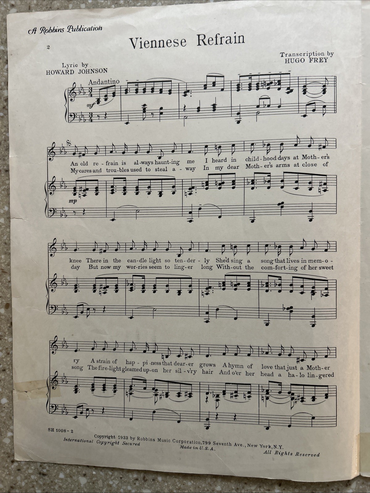 Viennese Refrain Vintage Piano Vocal Sheet Music Vintage 1933