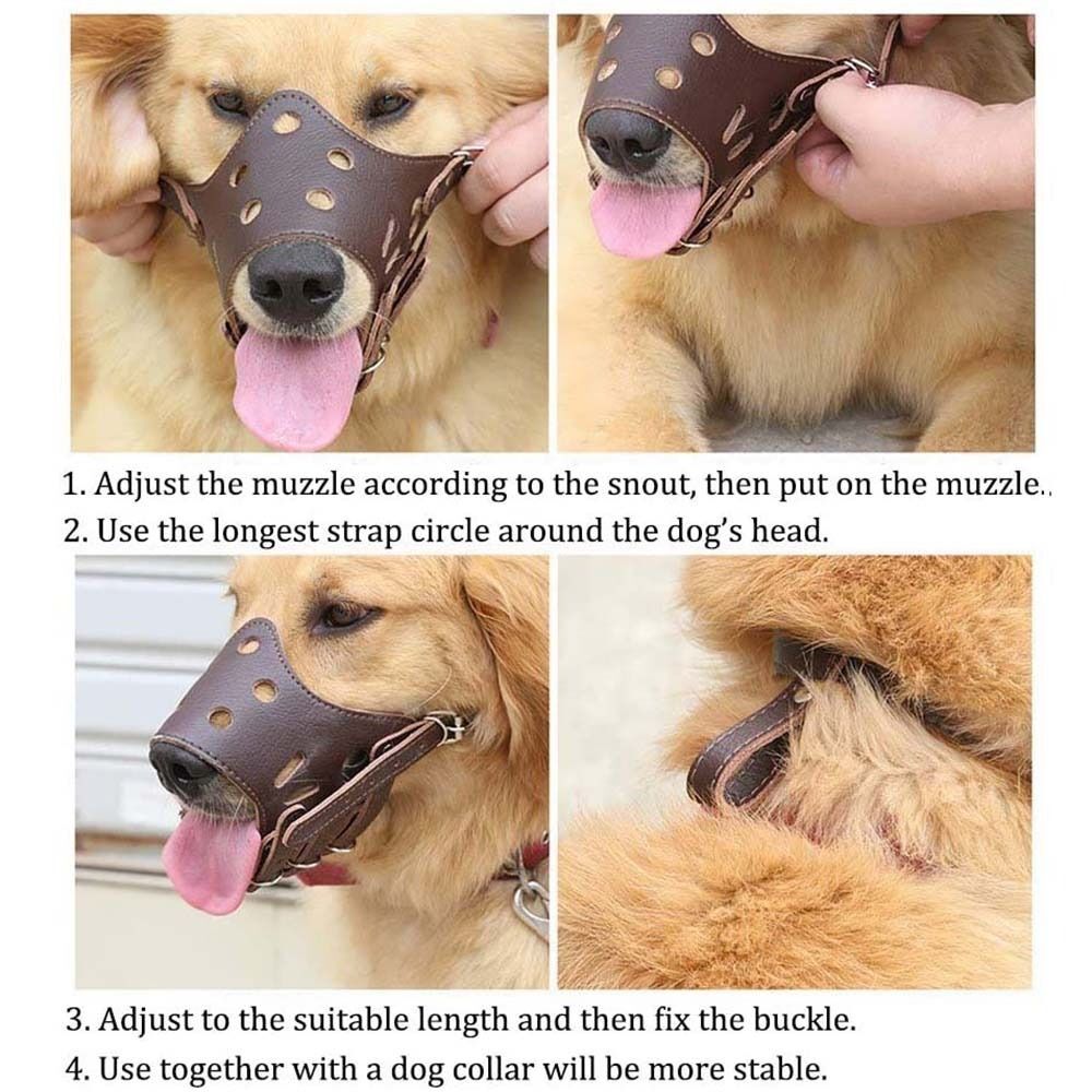 Soft Leather Muzzle for Dogs Anti-Biting Secure Adjustable and Breathable Muzzle
