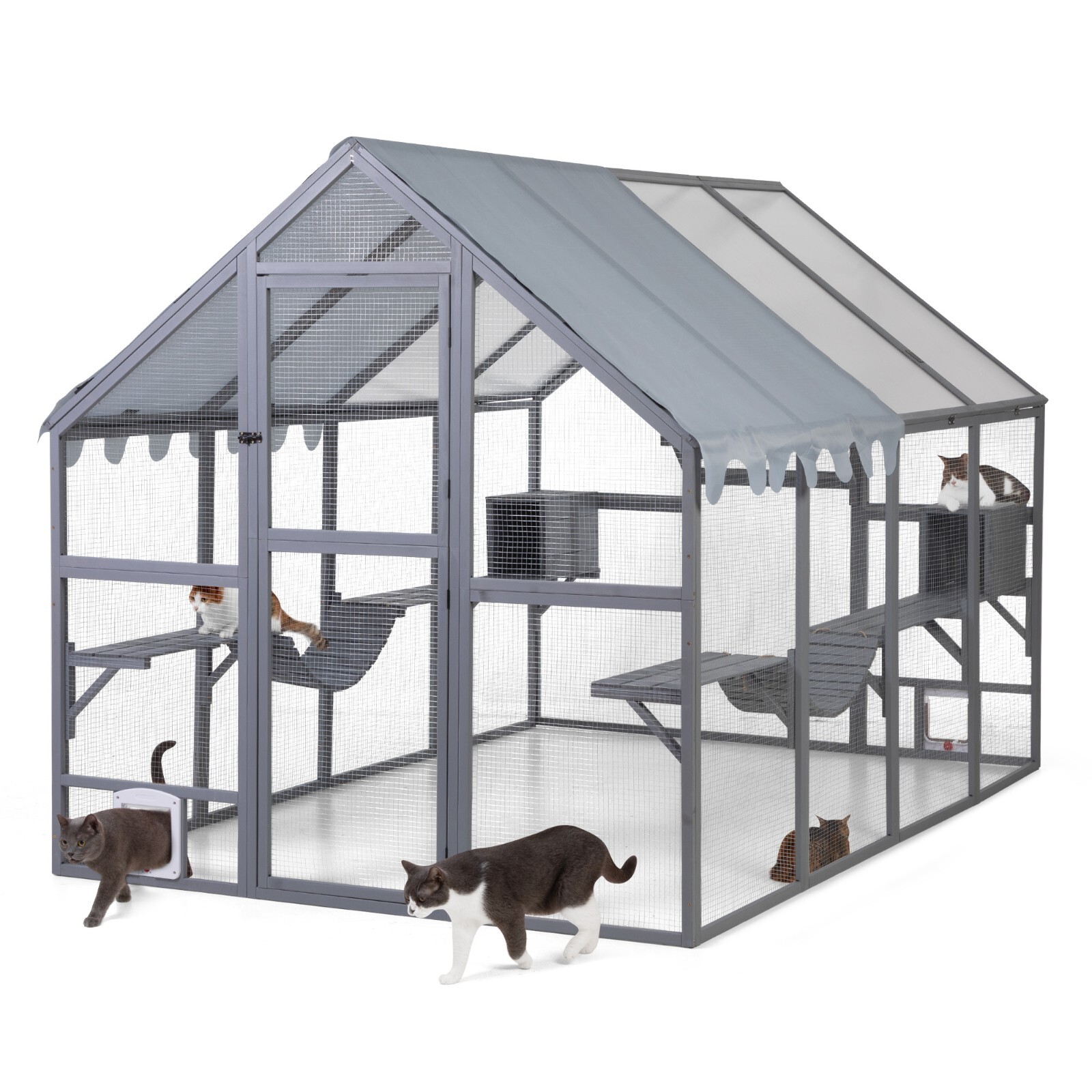 COZIWOW 108" Outdoor Large Cat Enclosure Wooden Cat Catio Outside Window Access