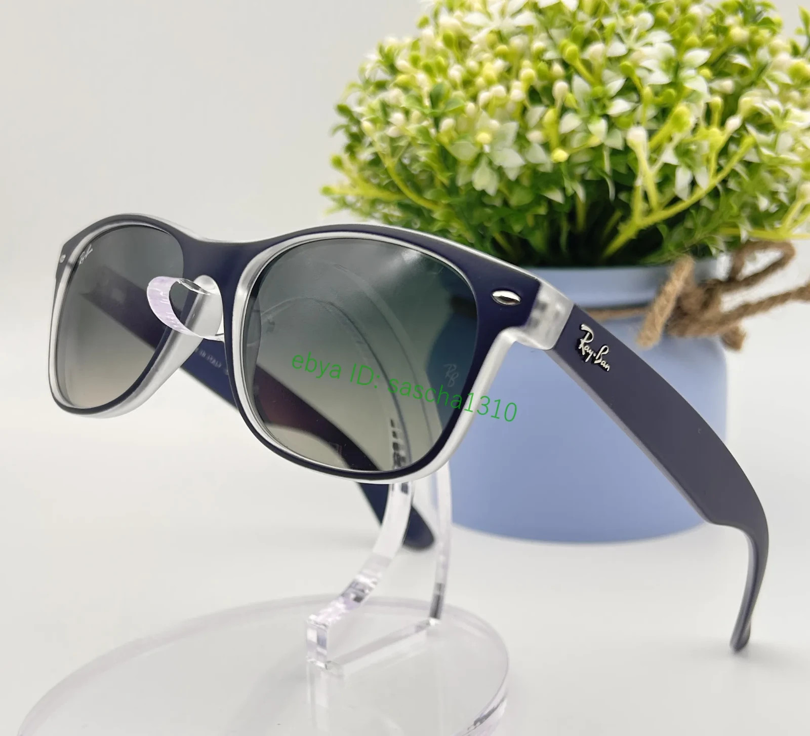 New RAY-BAN RB2132 6053/71 52mm Crystal Navy Blue Wayfarer Sunglasses ItalyUV400