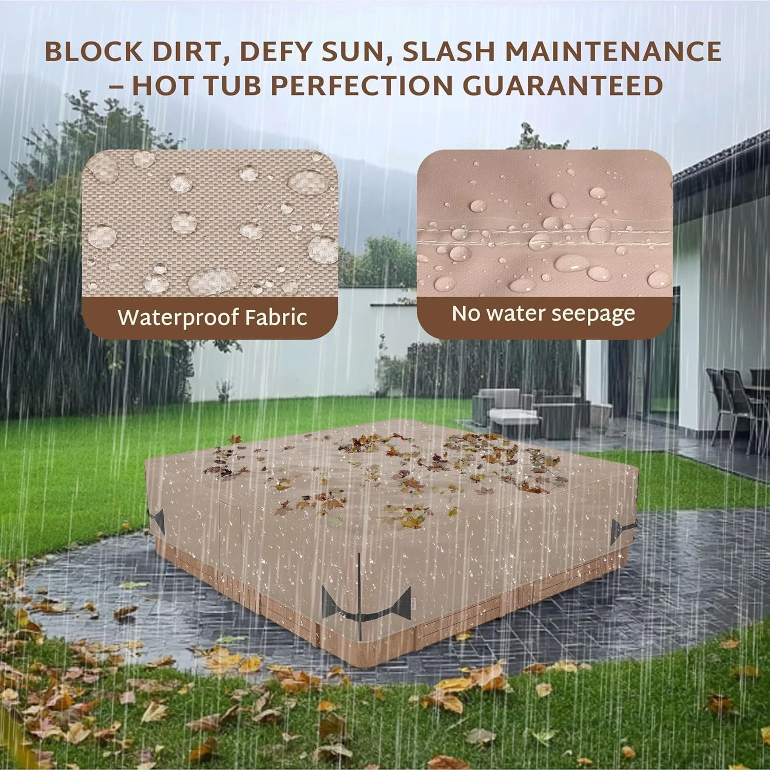 Outdoor Waterproof Hot Tub Cover 93 X 93 Inch Fit 92 X 92 or 91 X 91 or 90 X 90