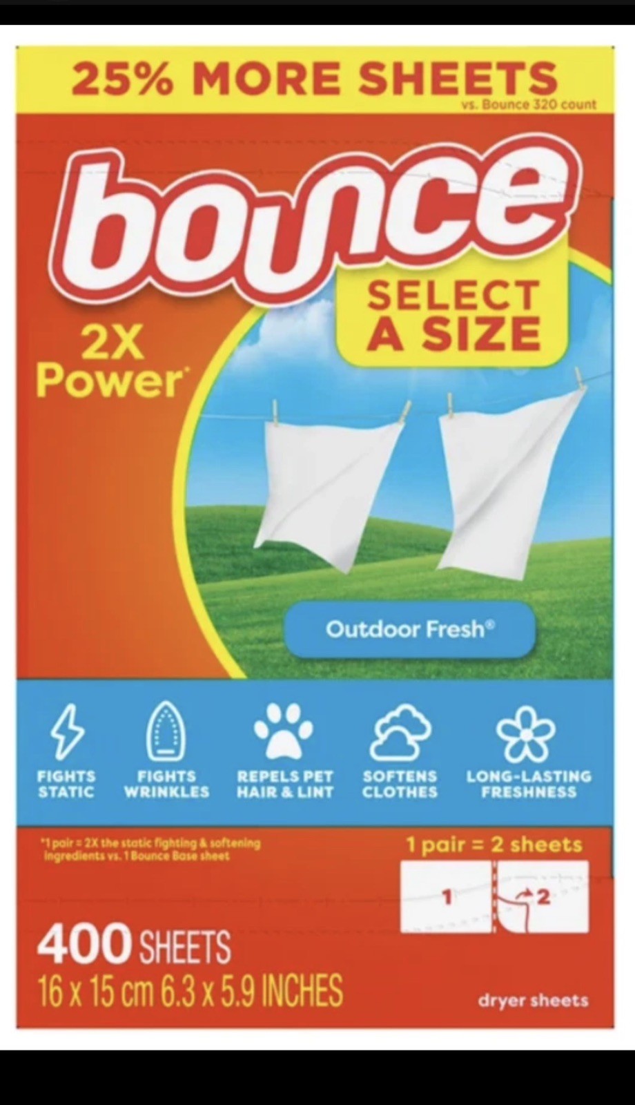 Bounce Select a Size Fabric Softener Dryer Sheets, Outdoor Fresh, 400-counts