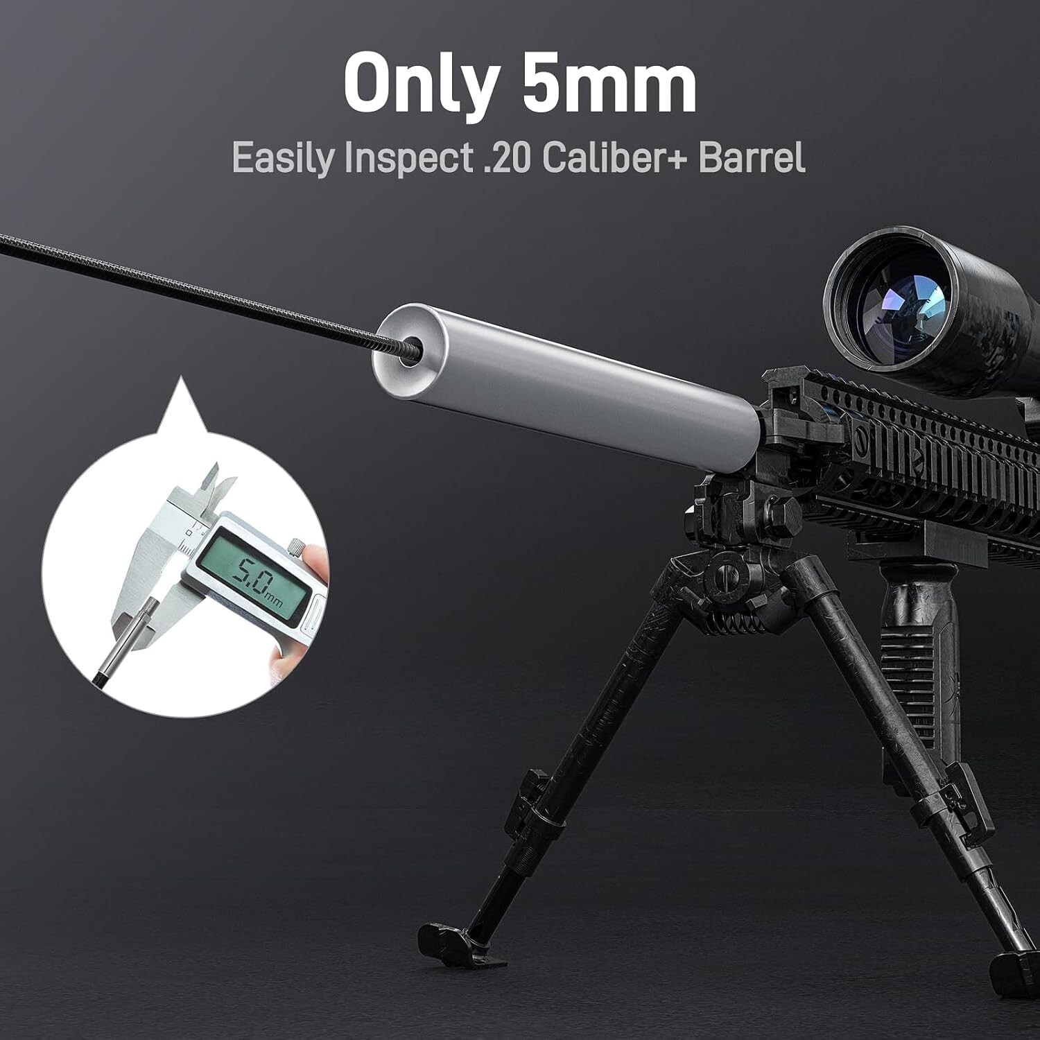 Teslong USB C 45inch Flexible Rifle Borescope Gun Cleaning Camera Fits .20 Calib