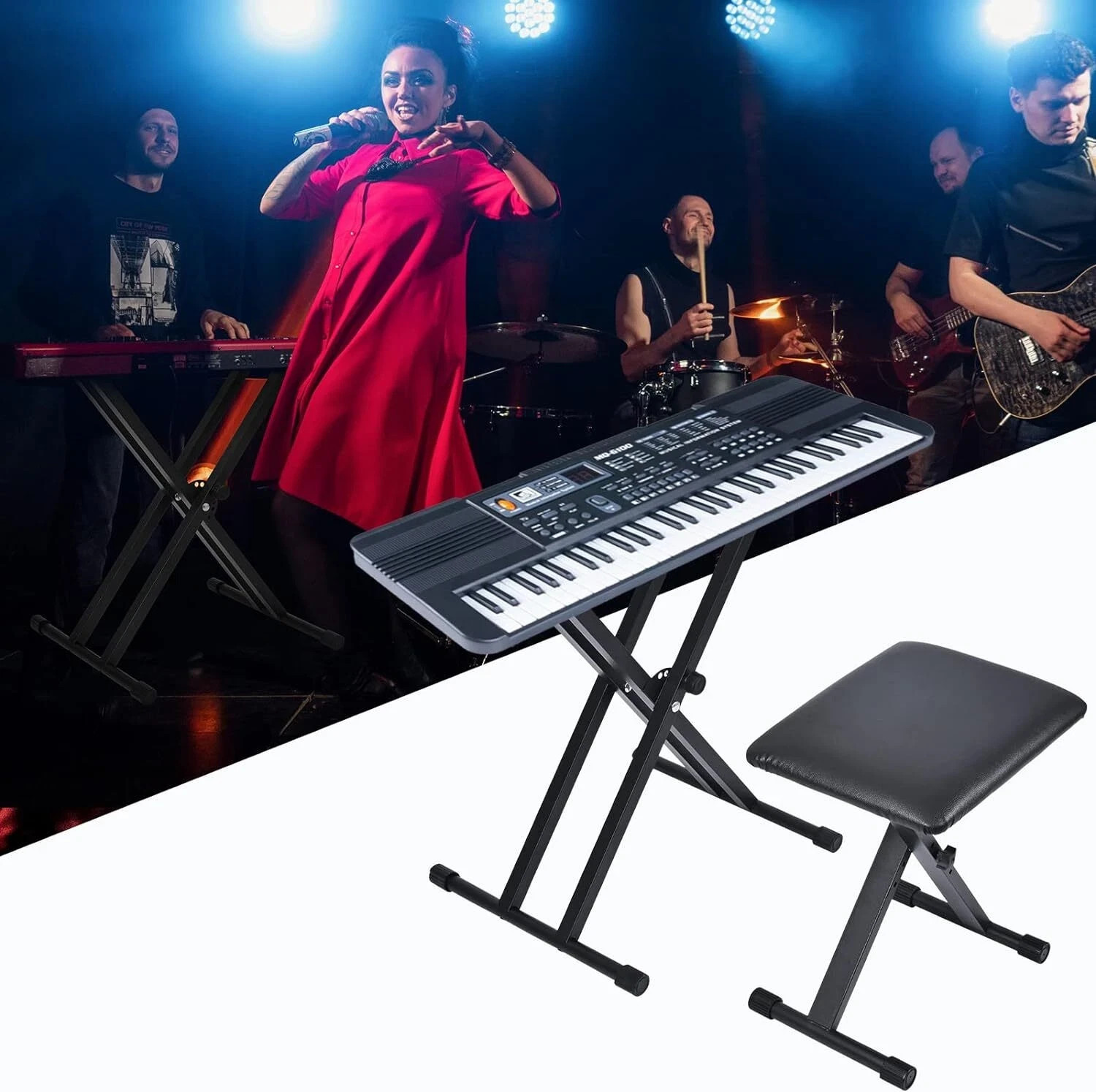 Heavy Duty Keyboard Stand and Bench Double-X Style Adjustable Height