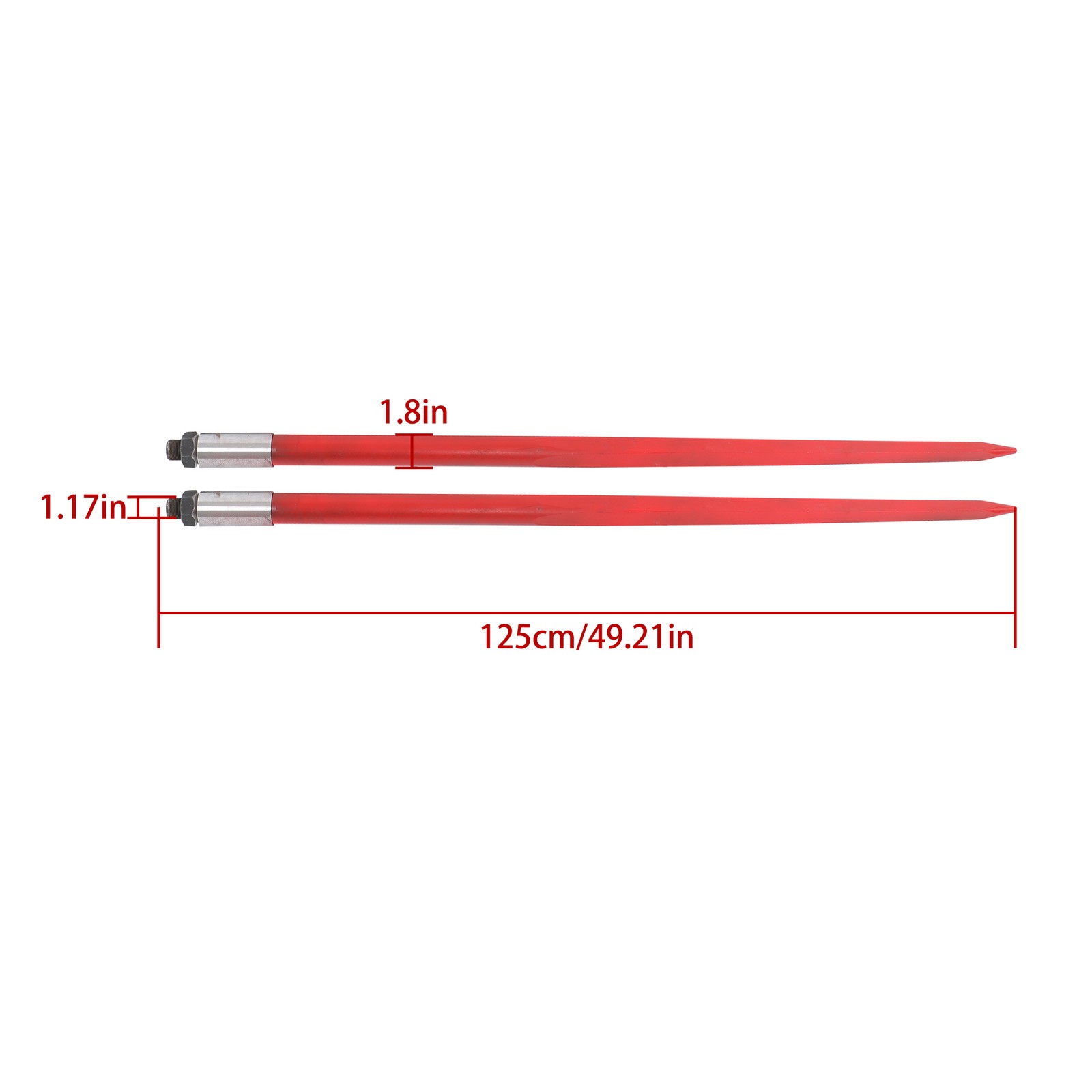 Hay Bale Spear 49" 4500 lbs Capacity 2Pcs Spike Fork For Tractors Loaders Red