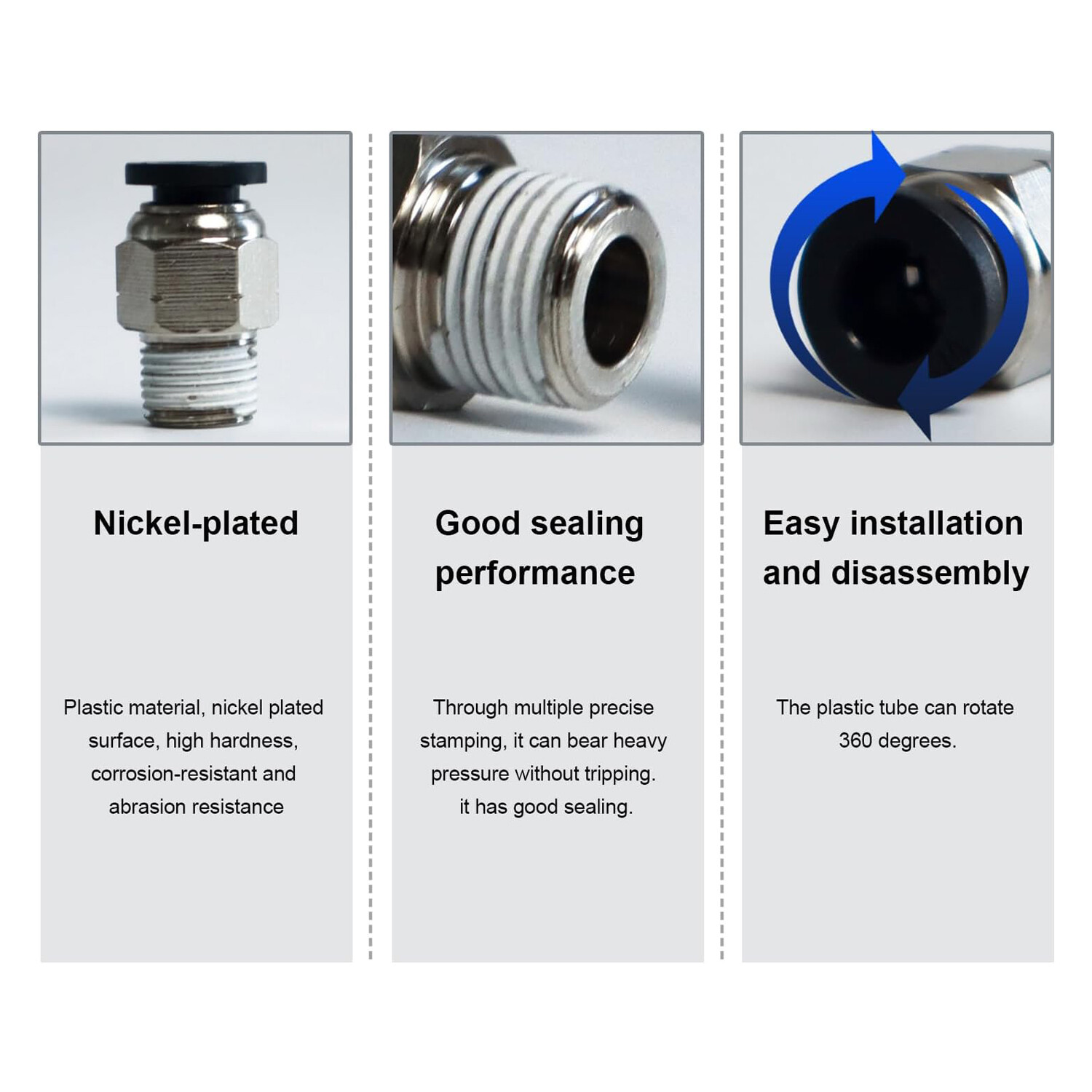 1/4" OD Tube X 1/4" NPT Pneumatic Fitting, Push to Connect Air Fitting (Qty 10)