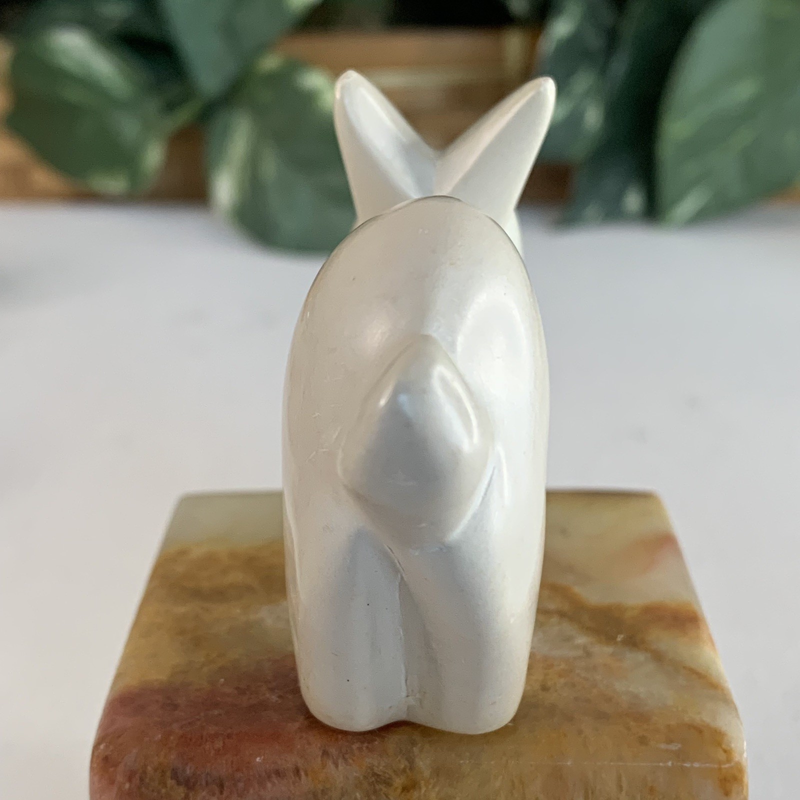 Large Soapstone Carved Rabbit Figurine Stone Bunny Carving Animal Figure 4.2”