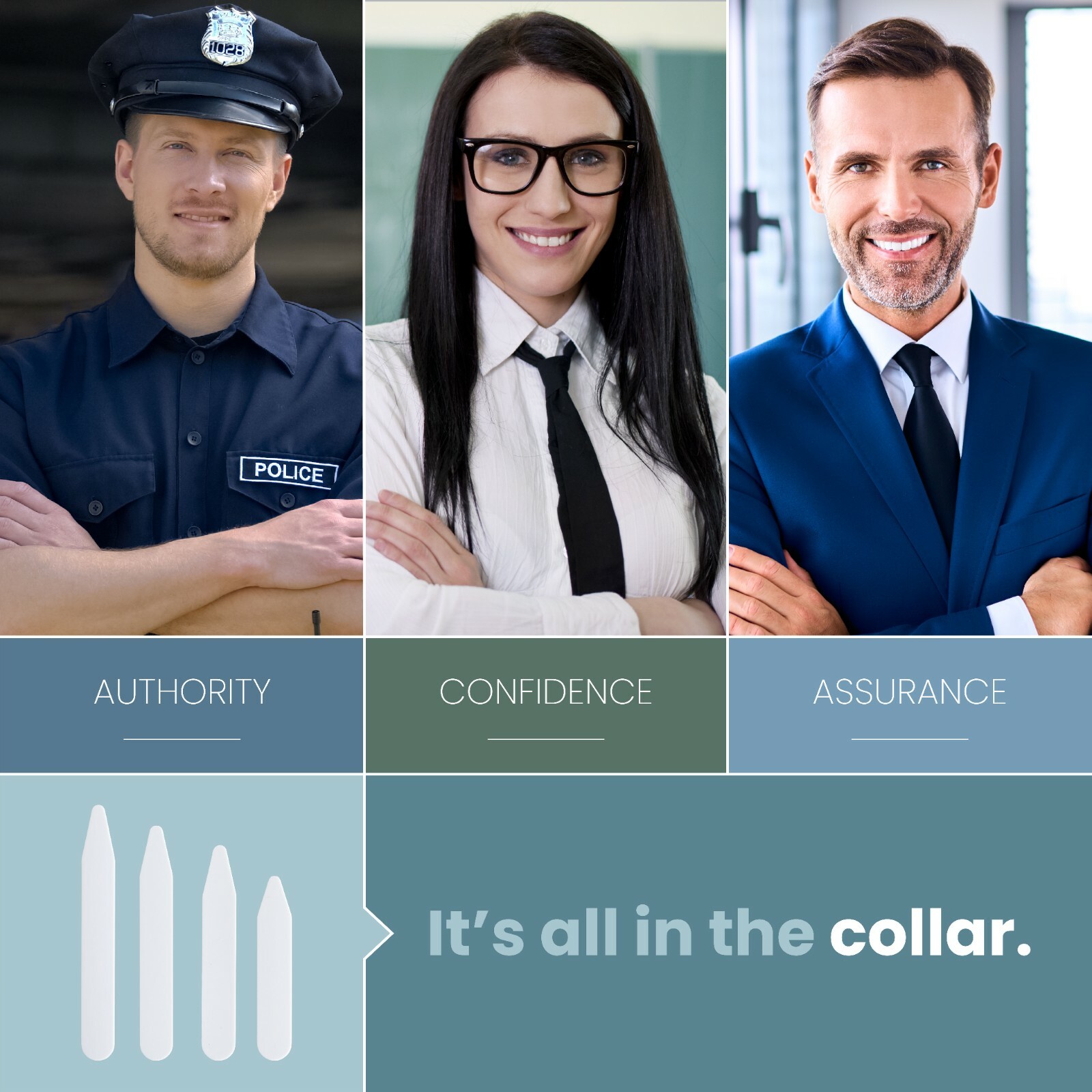 200 Plastic Collar Stays for Men Dress Shirt 4 Various Sizes in Divided Box