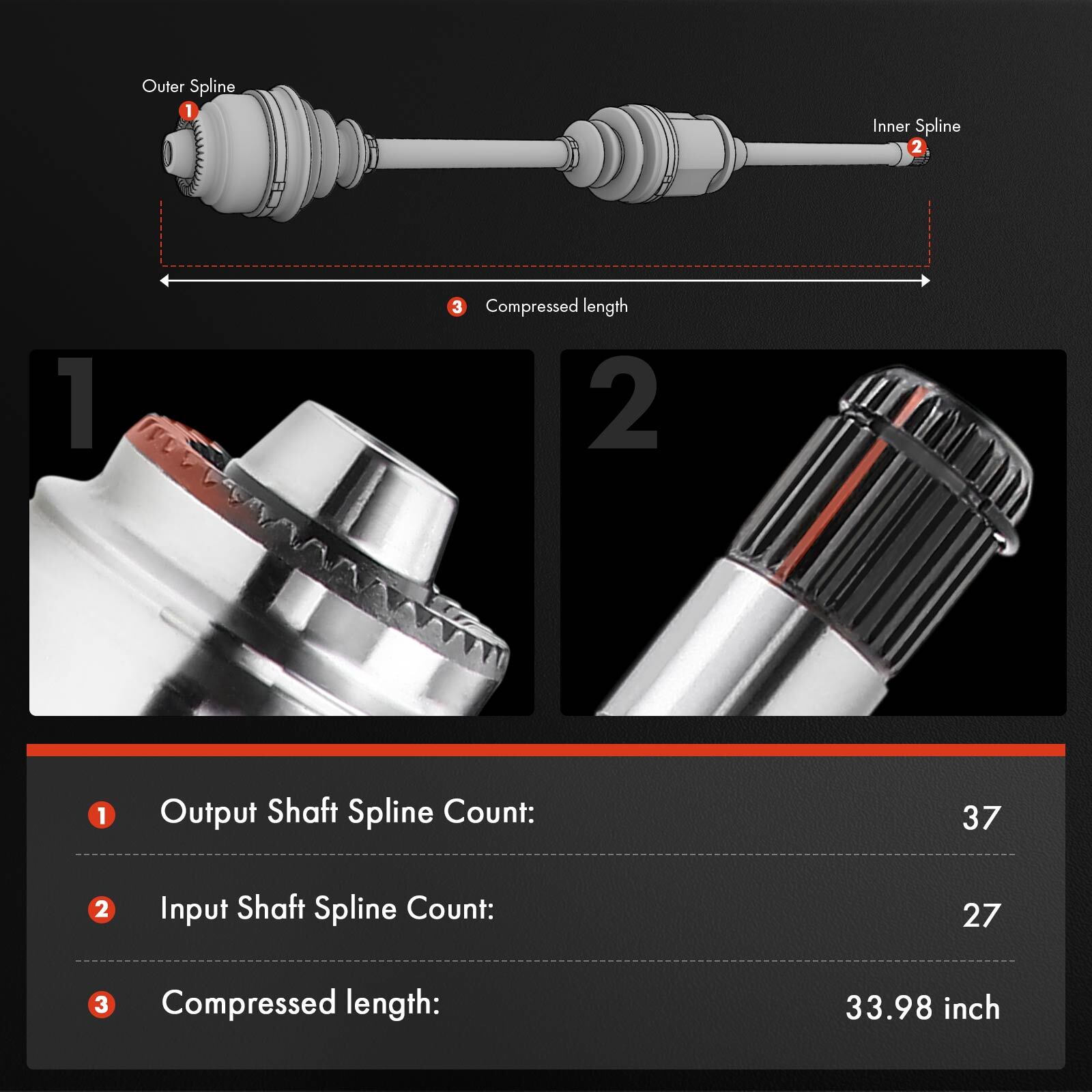 CV Axle Shaft Assembly for BMW F10 F12 F16 528ix 535GT 535ix 640ix Front Right