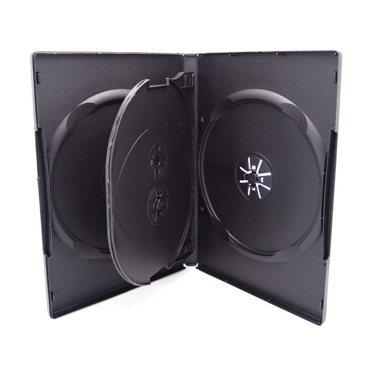 10 Pack Maxtek Standard 14mm Black Quad 4 Disc DVD Cases with Double Sided Fl...