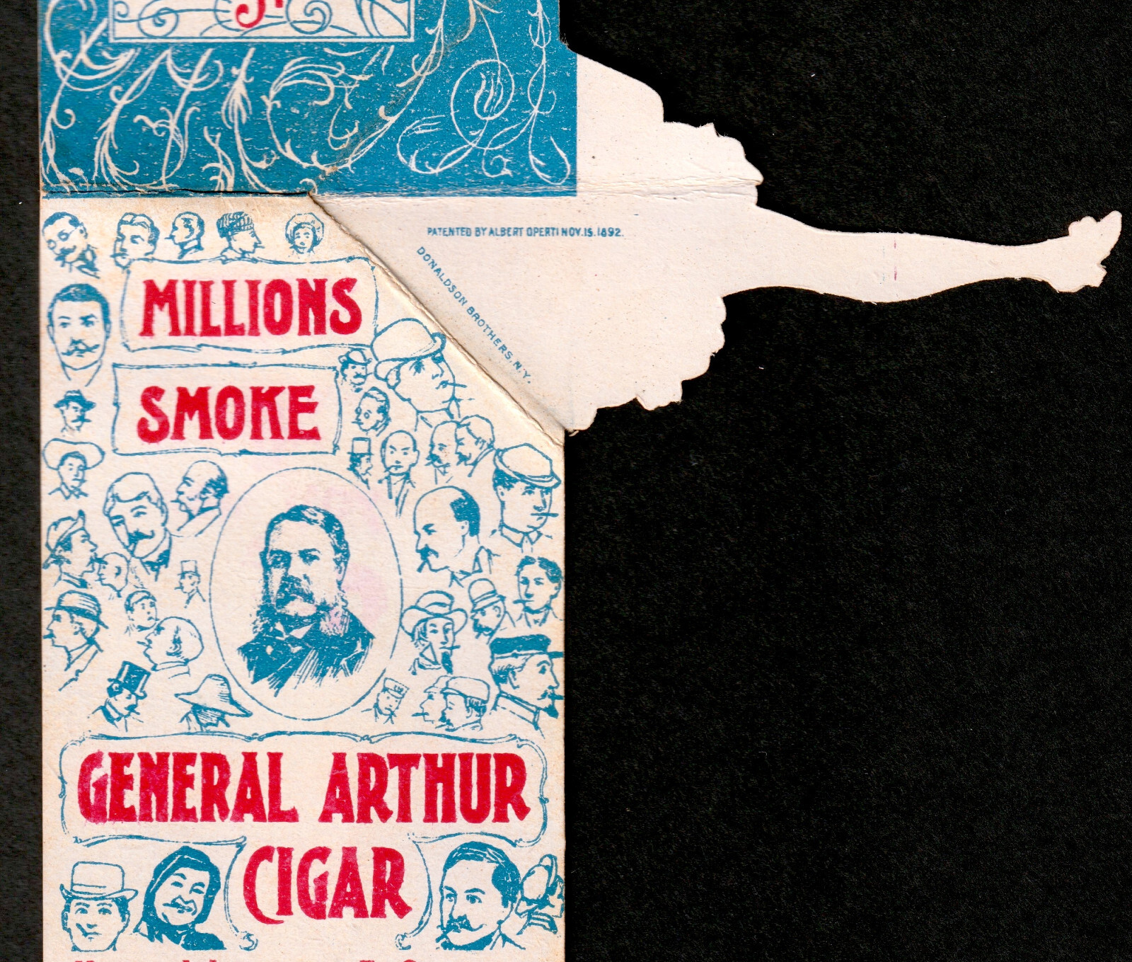 Gen. Arthur Cigar 1892 Pop-Up Spread Yourself Kicker Novelty Trade Card SR.T.gac