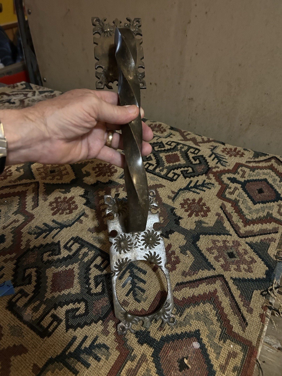 Antique Brass Door Pull With Hole For Knob