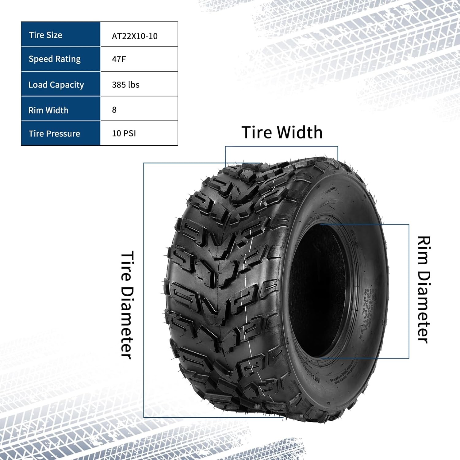 2 Pack 22x10-10 ATV UTV Tires 22x10x10 22 10 10 All Terrain Tires 6PR Tubeless