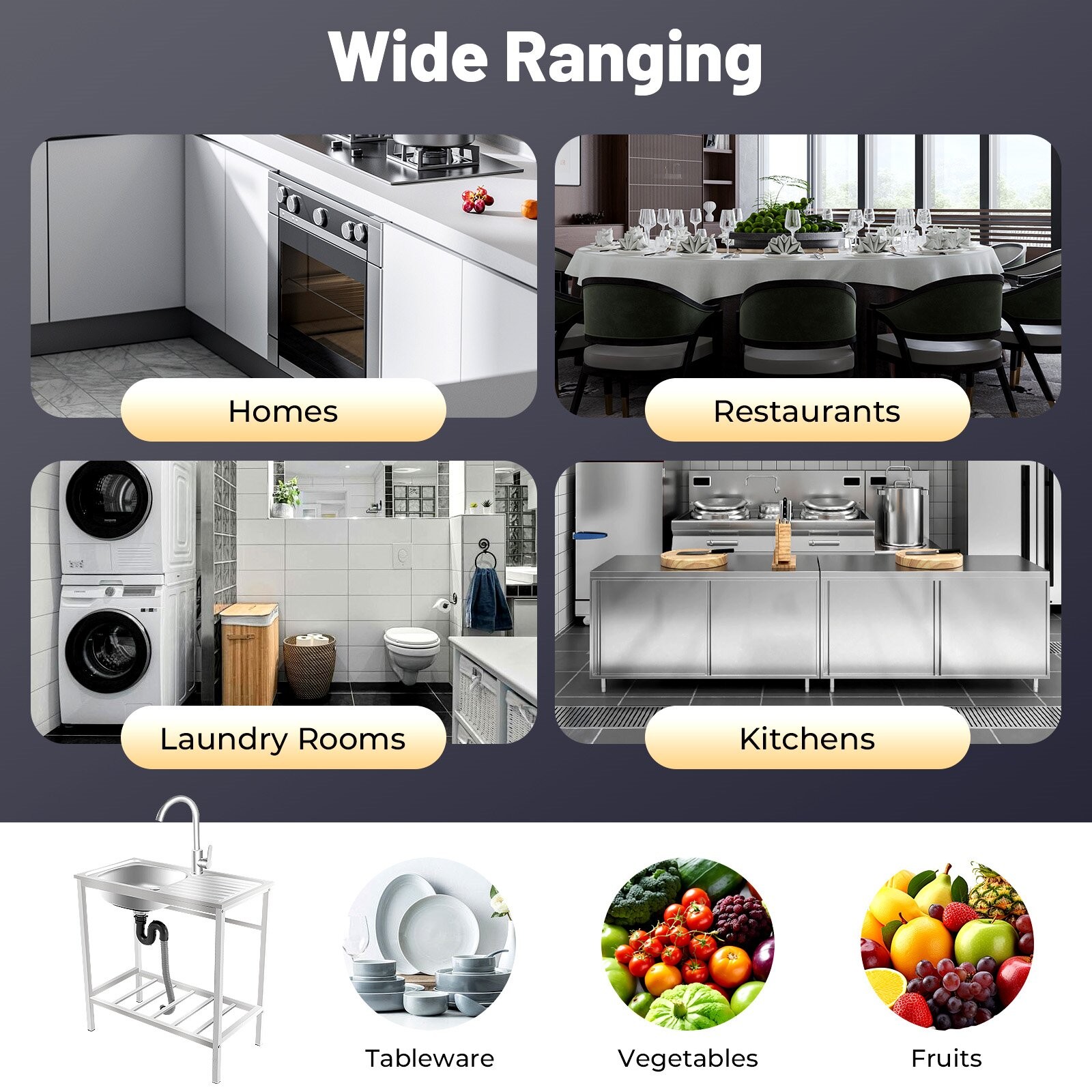 Stainless Steel Outdoor Kitchen Sink with Faucet Hand Washing Station Commercial