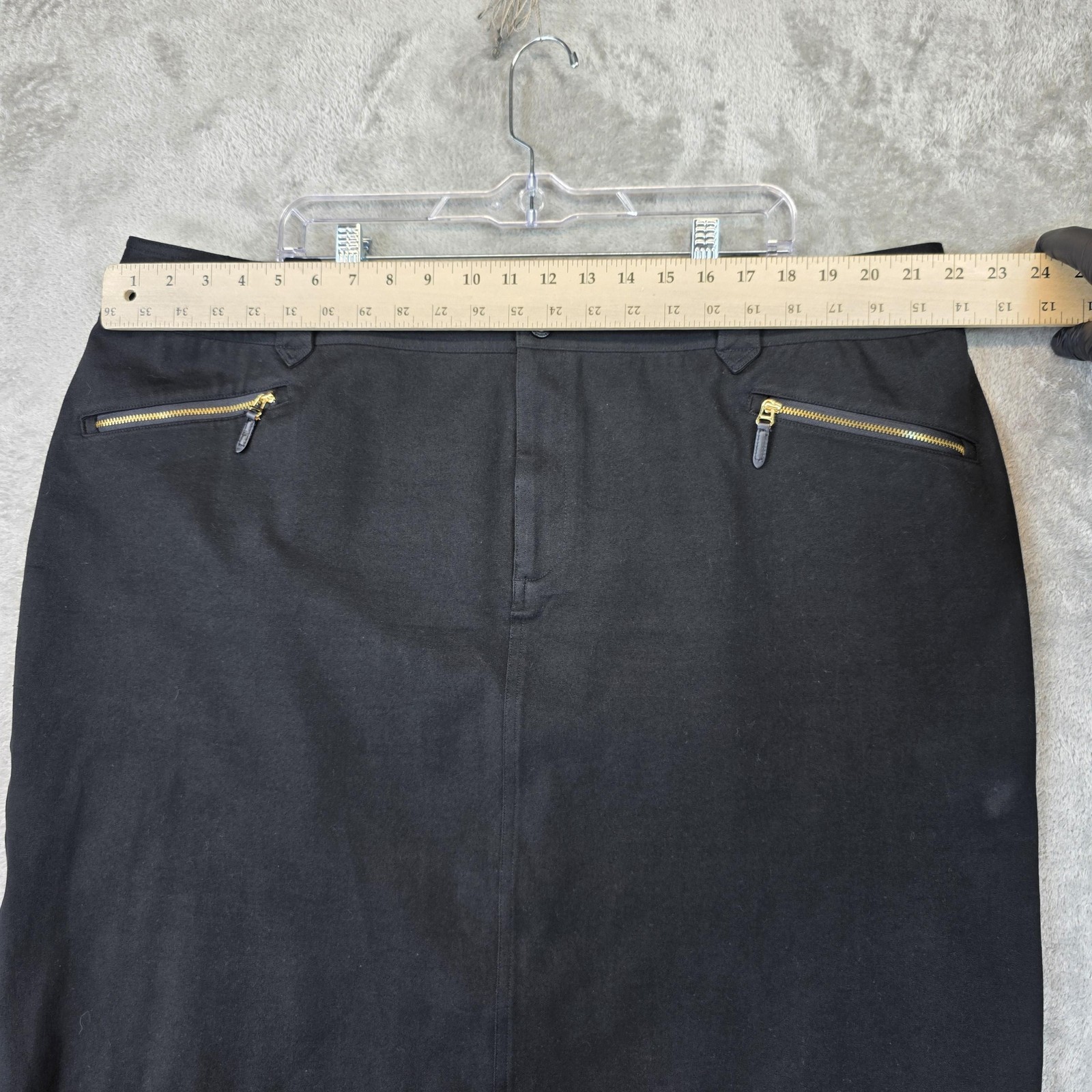 Lauren Ralph Lauren Skirt Womens 20W Black Pencil Zip Pockets Stretch Slit