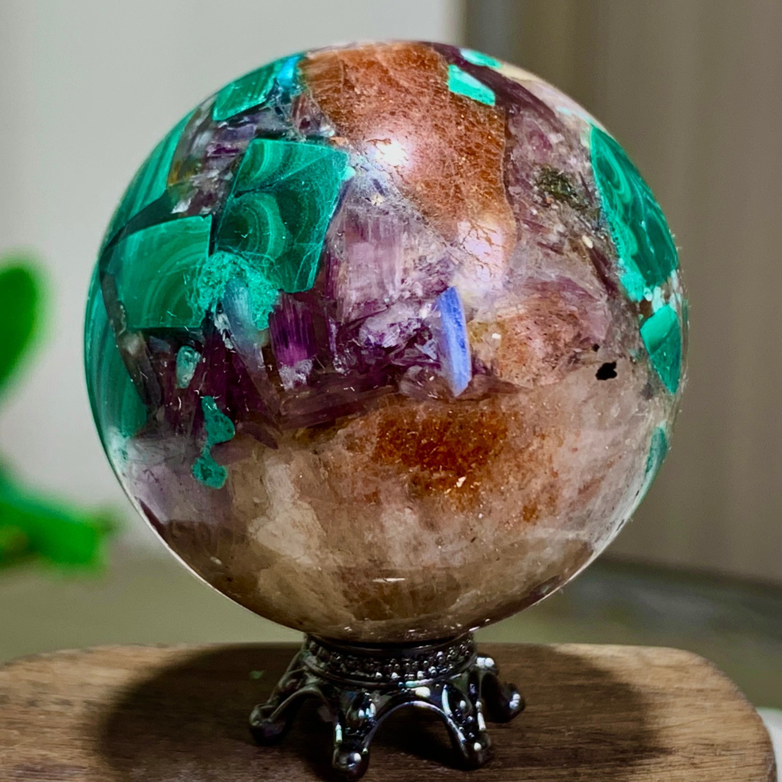 77G Newly discovered rare malachite purple mica symbiotic sphere restoration