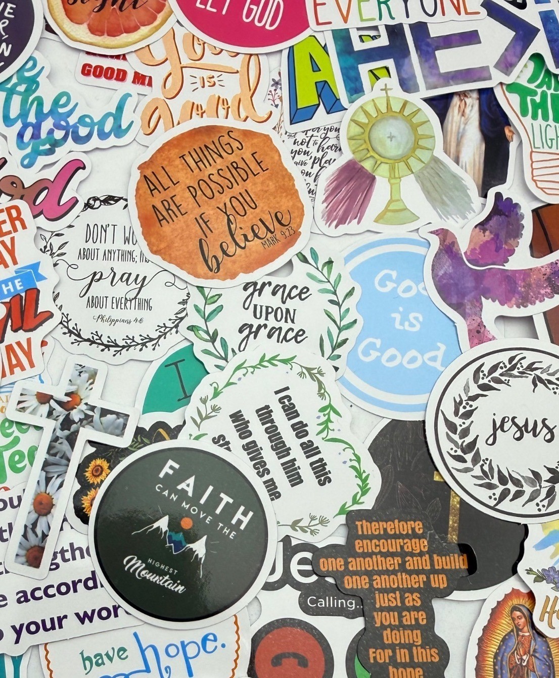 20 Stickers Christian Faith God Jesus Motivational Designs Journals Laptops Gift