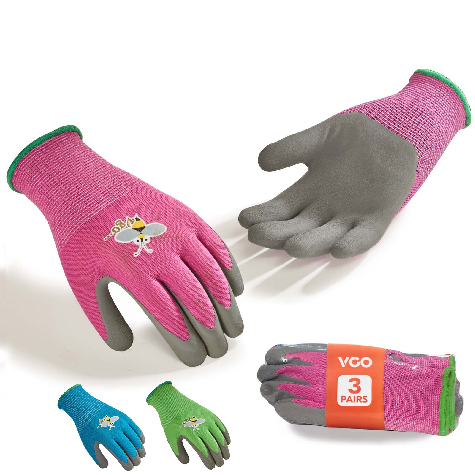 Vgo 1/3Pairs Age 3-9 Kids Latex Gardening Gloves Work Gloves(KID-RB6013)