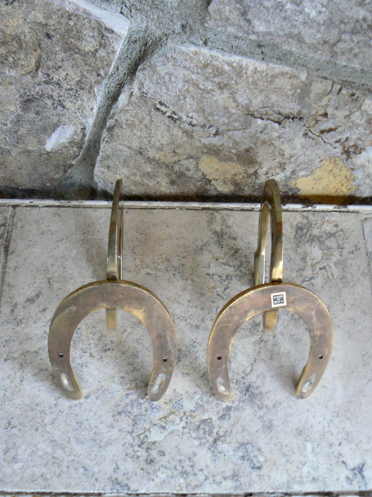 Two Pairs Vintage Brass Equestrian Tack Room Hooks for Bridle Halter Reins Leads