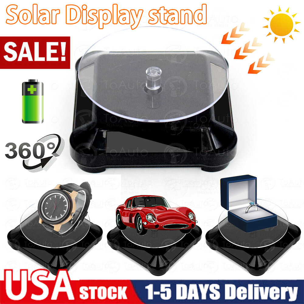 Rotary Stand Solar Powered Turntable Display, UV Light Carving Rotating Shelf,US