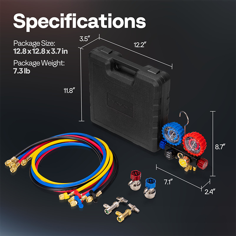 AC Manifold Gauge Set 4 Way For R134a R410a R22 R32 Refrigerat with 5ft Hoses