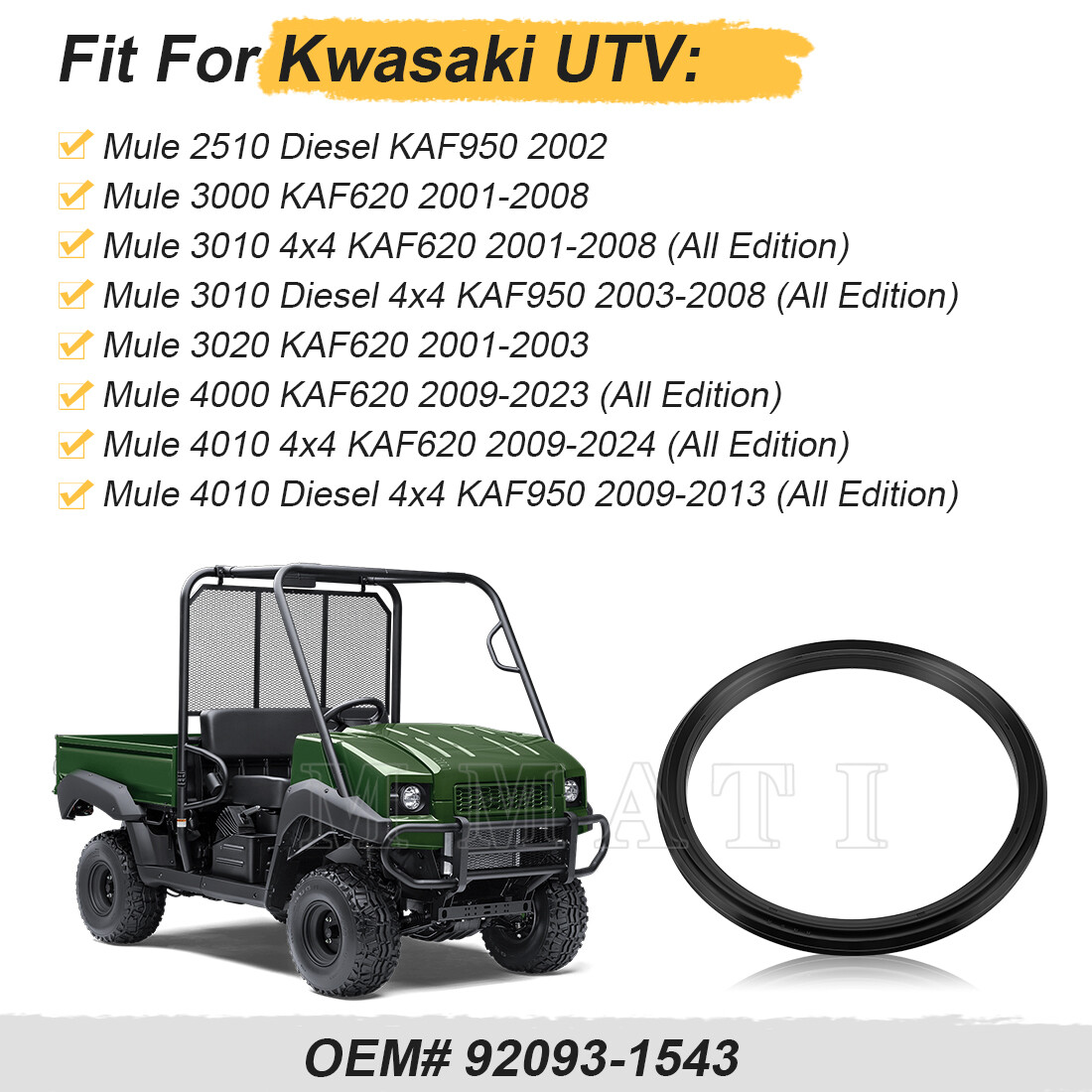 Front or Rear Brake Drum Seal for Kawasaki KAF950 Diesel Mule 2510 3010 2002-08