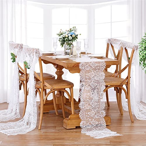 5 Packs Lace Table Runner 14x120 Inch Rustic Wedding White 5pcs Plain White