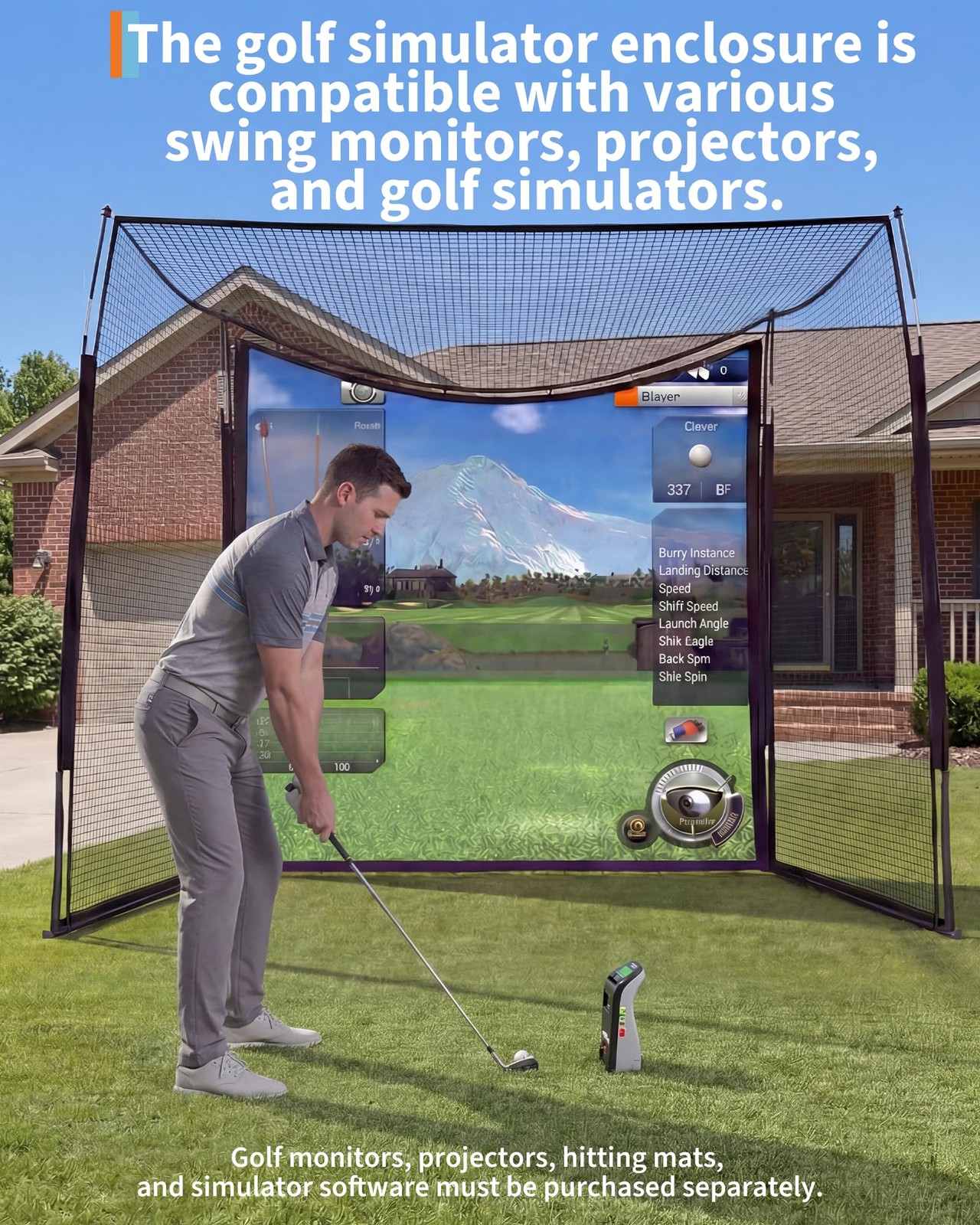 GRAVEE 10x8ft Golf Hitting Net with Blank Simulator Screen Fiberglass Steel Base