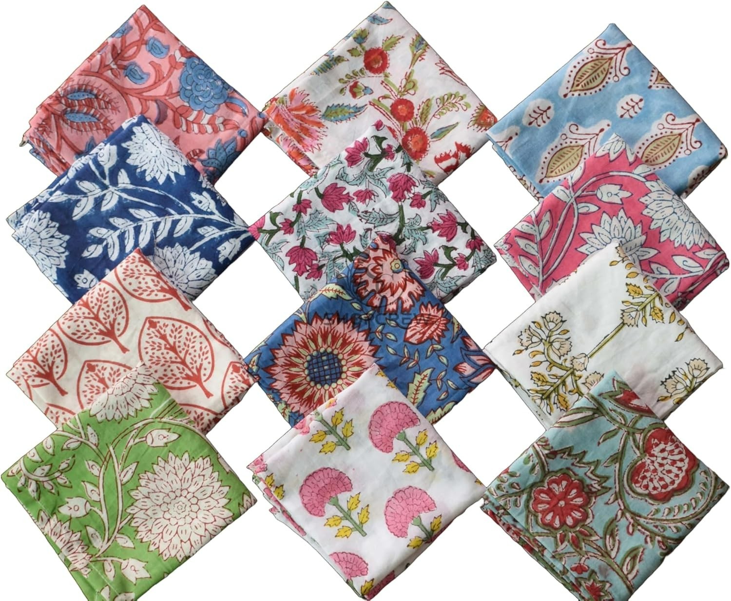 Assorted Hand Block Floral Print Napkins 100 % Cotton Dinner Table Cloth Napkins
