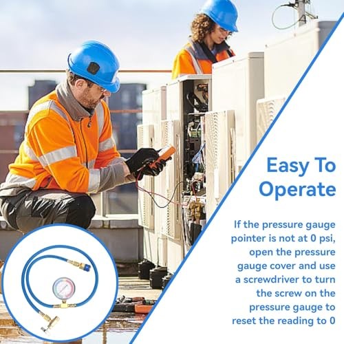 R134A Recharge Hose Kit with Gauge, AC Refrigerant Charge Hose, Self-Sealing R