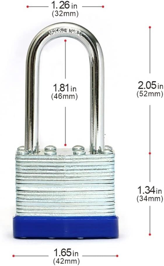 Lot of 12 Piece 40mm Laminated Pad Locks Keyed the Same Alike Long Shackle