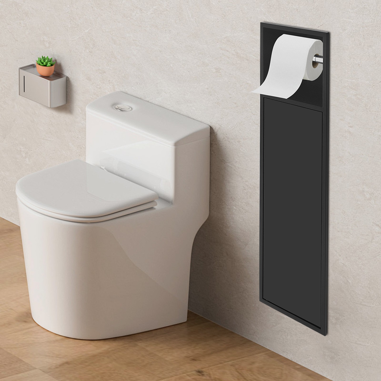 4-Tier 304 Stainless Steel Recessed Bathroom Niche W/ Toilet Paper Holder