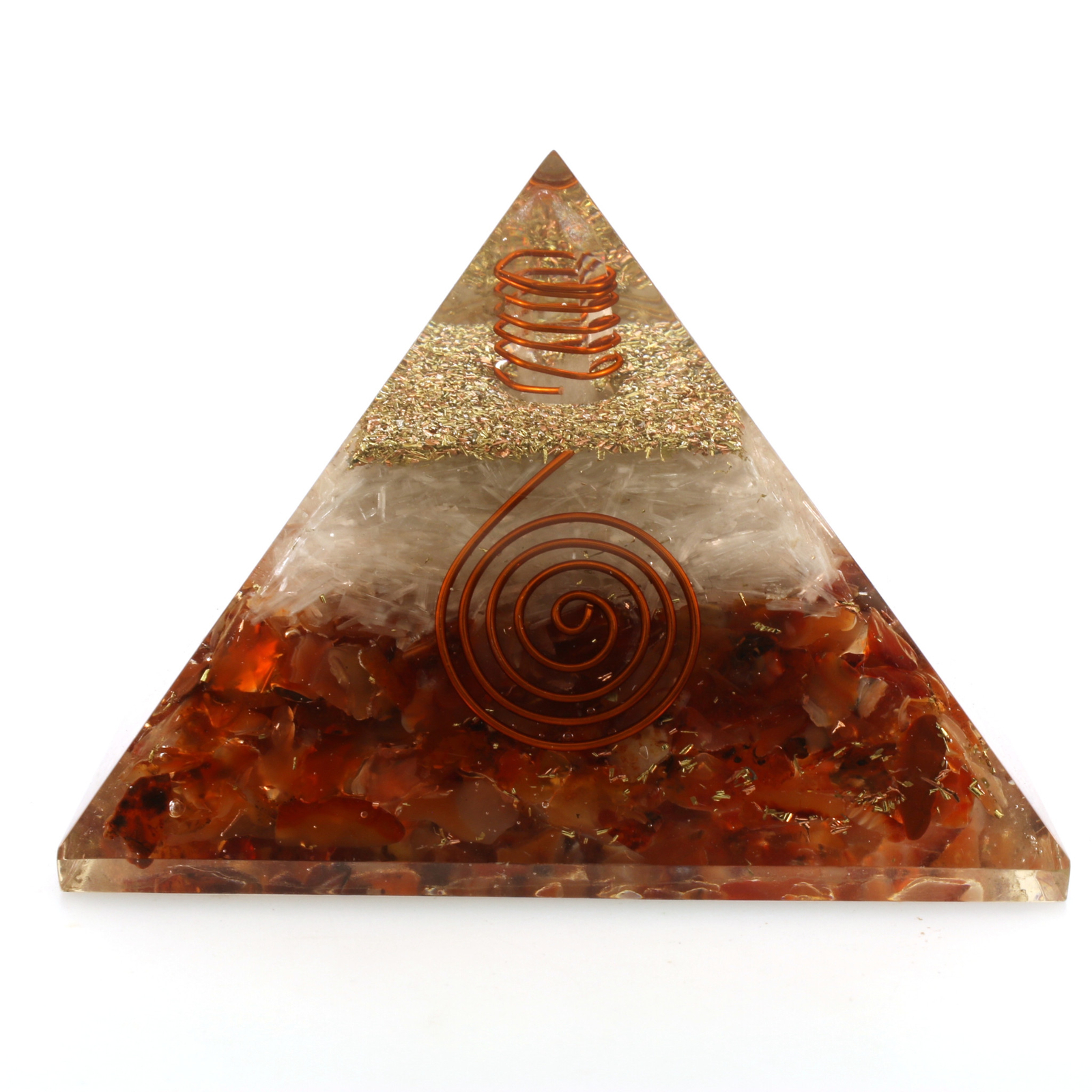 Natural Carnelian and Selenite Orgone Pyramid XL 75mm 3 inch EMF & 5G Protection