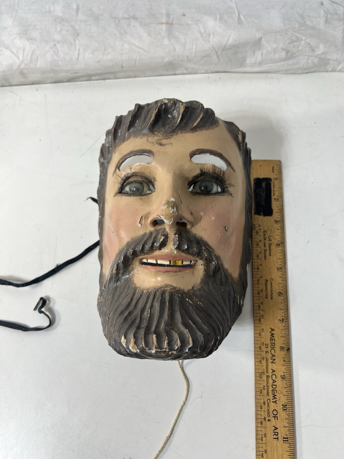 Mexican Folk Art Catrine Dandy Mask w/ Glass Eyes Moving Eyelids Gold Tooth