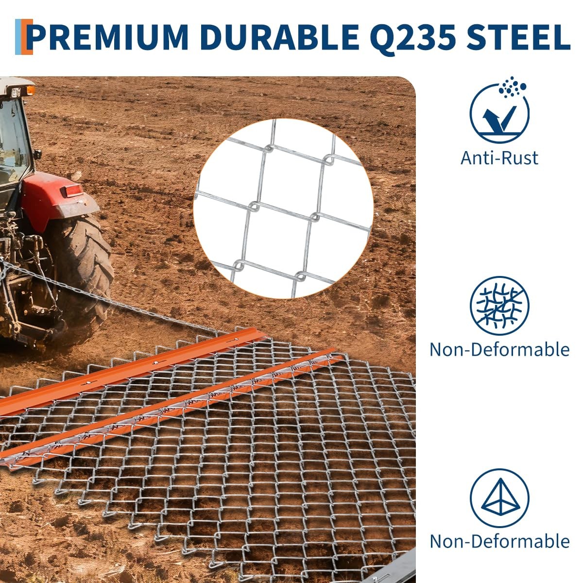 4x5 FT ATV Drag Harrow for Landscape Leveling, Gravel Driveways, Fields & Yards